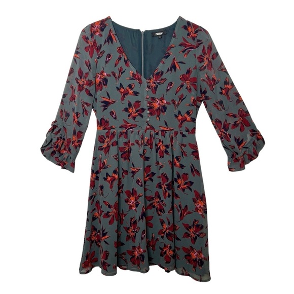 Madewell Ruffle Sleeve Women’s Dress In Winter Orchid Dark Florals Sz 4 - Picture 2 of 13